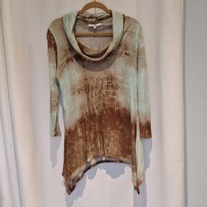 Paris IQ IQ Paris Cowl Neck Linen Blend Tunic SharkBite Top Size Medium